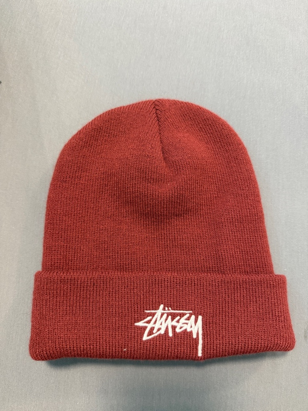 Stussy Red Beanie Hat with White Logo